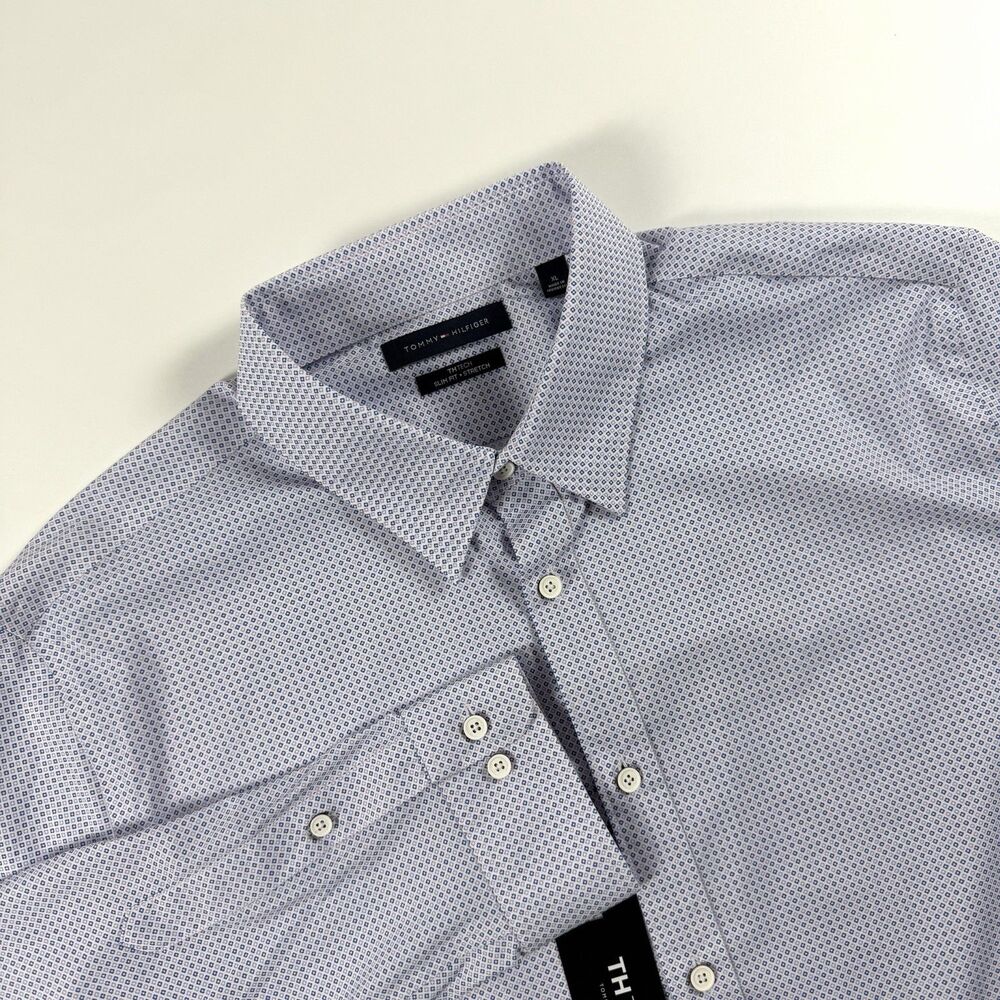 Tommy Hilfiger TH Tech Shirt Men’s XL Slim Fit Stretch Blue Geometric NWT